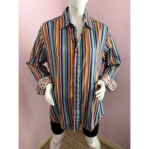 Robert Graham Shirt Mens Striped Flip Cuff Classic Cars LARGE Button Up